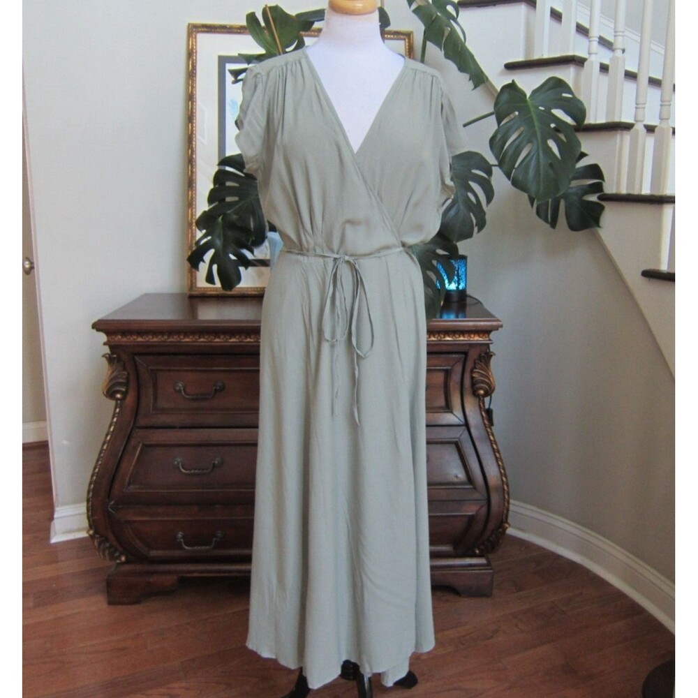Gap Sage Green Rayon Midi Wrap Dress Size L New!